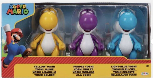 Nintendo Super Mario Yellow, Purple & Light Blue Yoshi Action Figures, 3 Pack