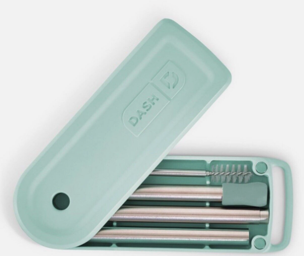 DASH Super Straw Stainless Steel Magnetic Reusable Straw with Carrying Case NEW