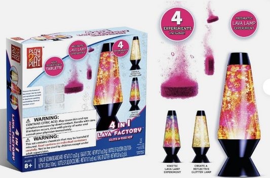 Play2Play 4-in-1 Lava Factory Glitz & Fizz Kit - 4 Fun Experiments - NEW