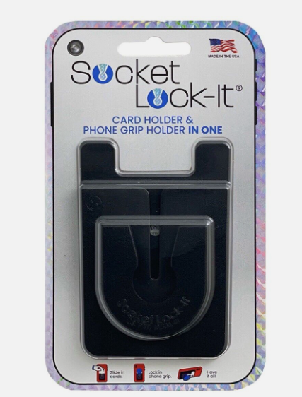 Socket Lock-It, Adhesive Card Holder + Phone Grip Holder in One NEW SEALED BLACK