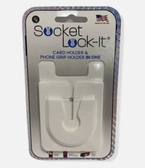 Socket Lock-It, Adhesive Card Holder + Phone Grip Holder in One Sealed White!